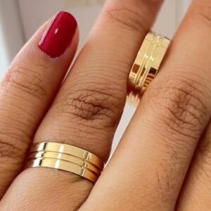 alianças em ouro 18k modelo três faixas modernas